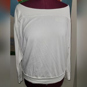 Womens  Banana Republic White Tee Elastic Waist Boat Neck Long Sleeve Top  Sz Xl